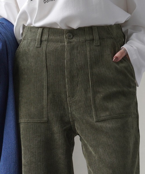 HUG.U（ハグユー） パンツ すっきり見えコーデュロイパンツ レディース