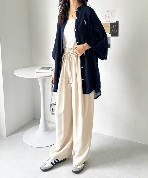 ブラウス シャツ GeeRA別注「U.S. POLO ASSN.」夏 にぴったり！バンドカラーワンポイント刺繍シアーシャツ レディース セール】GeeRA別注【U.S. POLO ASSN.】夏 にぴったり！バンド