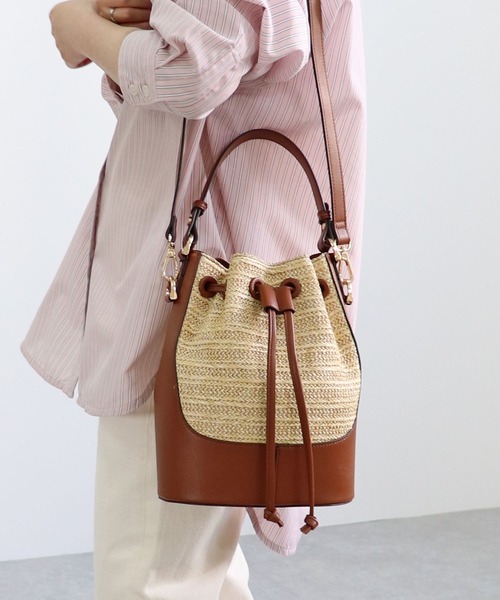 Call It Spring ナチュラル・編み込み☆2way・巾着かごバッグ Spring Call It ナチュラル・編み込み☆2way・巾着かごバッグ