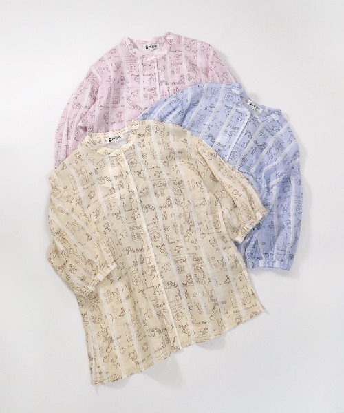 【 セール 30％OFF 】 麻100％ストライプ総柄七分袖ブラウス 売れ筋商品|||スタジオピッコーネ レディース STUDIO PICONE ブラウス シャツ 麻100％ストライプ総柄七分袖