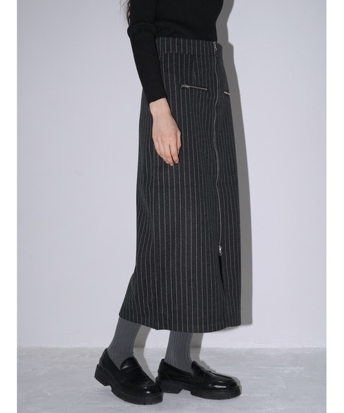 Uenui スカート ダブルジップ ストライプ タイトスカート : ZOZOTOWN