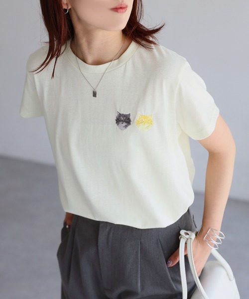 NYA 黒猫刺繍 Tシャツ サイズ2 249c8447a1d491490d784e7d8ac67e