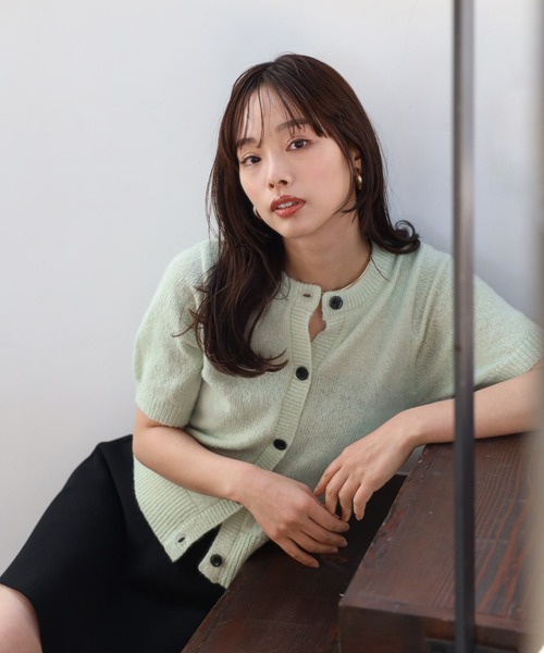 ENC カーディガン front black button summer knit cardigan