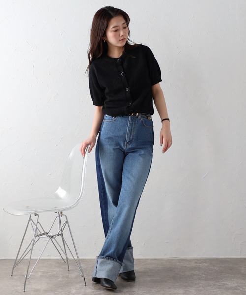 ENC カーディガン front black button summer knit cardigan