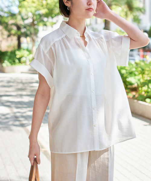 Spick＆Span ブラウス シャツ ソフトローンギャザー半袖シャツ
