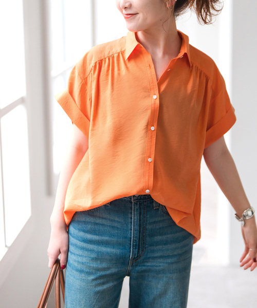 ブラウス シャツ ソフトローンギャザー半袖シャツ レディース Spick＆Span ブラウス シャツ ソフトローンギャザー半袖シャツ