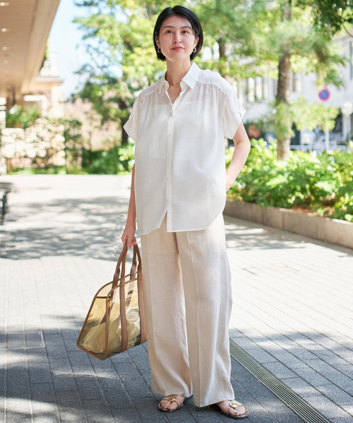 ブラウス シャツ ソフトローンギャザー半袖シャツ レディース Spick＆Span ブラウス シャツ ソフトローンギャザー半袖シャツ