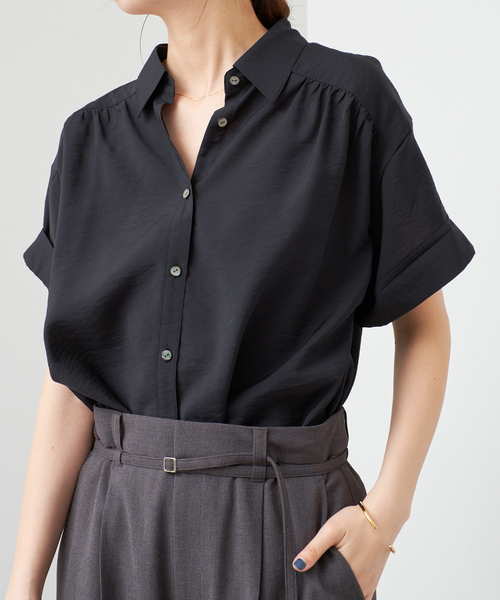 Spick＆Span ブラウス シャツ ソフトローンギャザー半袖シャツ