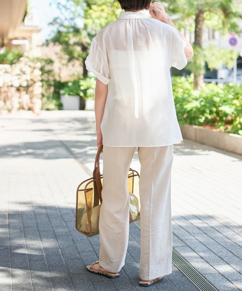 Spick and Span ◆ ソフトローンギャザー半袖シャツ　ブラック ソフトローンギャザー半袖シャツ（シャツ／ブラウス）｜Spick