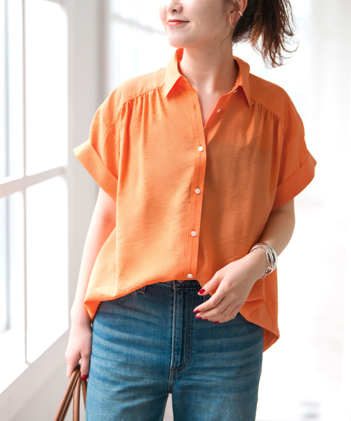 Spick＆Span ブラウス シャツ ソフトローンギャザー半袖シャツ
