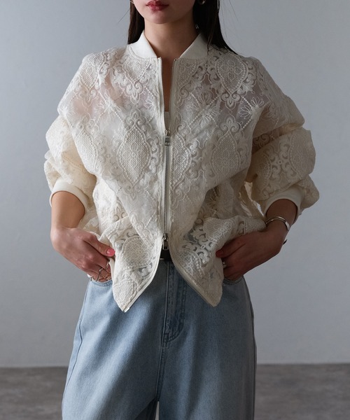 Lien Select ブルゾン アウター レース刺繍ブルゾン レディース