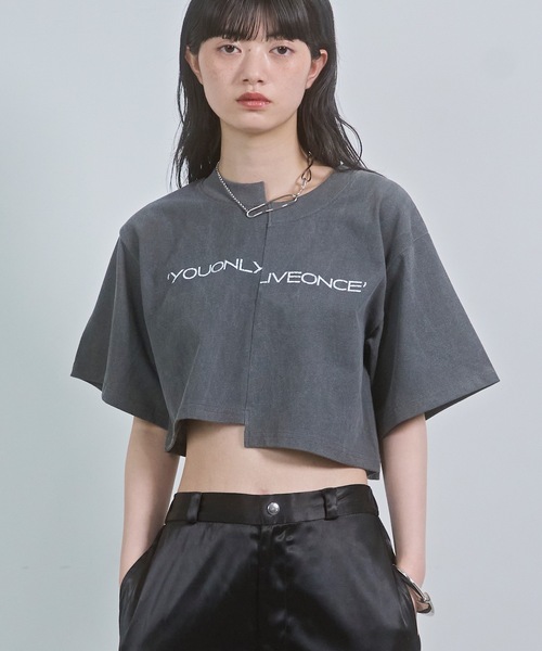 [HOLYNUMBER7] キュービック クロップド Tシャツ *韓国人気 HOLY NUMBER 7 tシャツ 「HOLY 7」Girl's hip-hop CROP T-SHIRTS