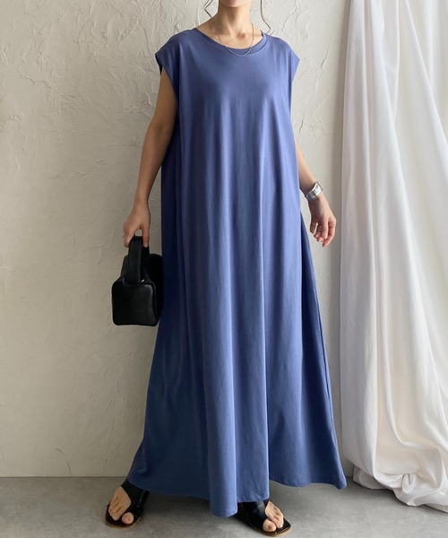 人気♪エストネーション ラップ ロングシャツワンピース 紺色 フレンチスリーブ She's Closet ワンピース タックフレンチスリーブロング丈Aライン