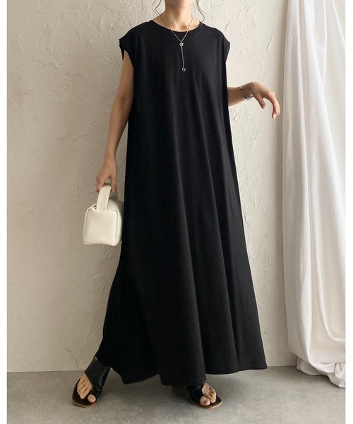 シビラ シャツワンピース 2way ロング丈 フレア リボン コットンリネン M She's Closet ワンピース タックフレンチスリーブロング丈Aライン