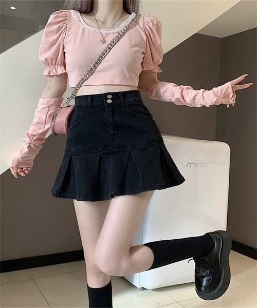 新品❣️HYSTERIC MINI☆裾切りっぱなし加工切替フリルスカート☆120 FREE STYLISTS デニムスカート 裾切替プリーツデニムミニスカート