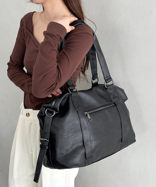 ショルダーバッグ・ポシェット FOLNUA BOSTONBAG CANVAS [2COLOR] ボストンバッグ 「A4収納可能」PU 2WAYマルチショルダーバッグ