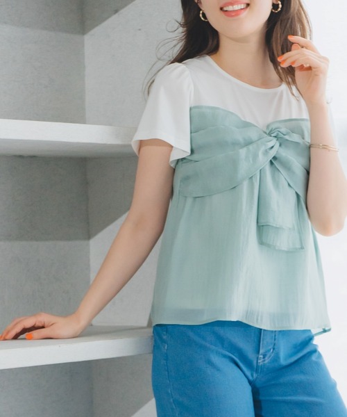 tシャツ 2025春夏新作 リボンビスチェカットソー レディース