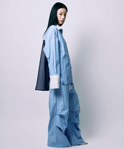 パンツ led.tokyo PLEATS HALF PANTS LAYERED TUCK PANTS / BLUE – led-tokyo│レッドトーキョー