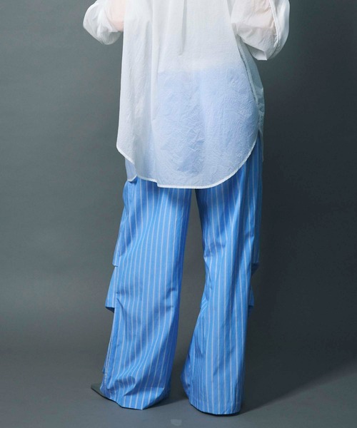 パンツ led.tokyo PLEATS HALF PANTS LAYERED TUCK PANTS / BLUE – led-tokyo│レッドトーキョー