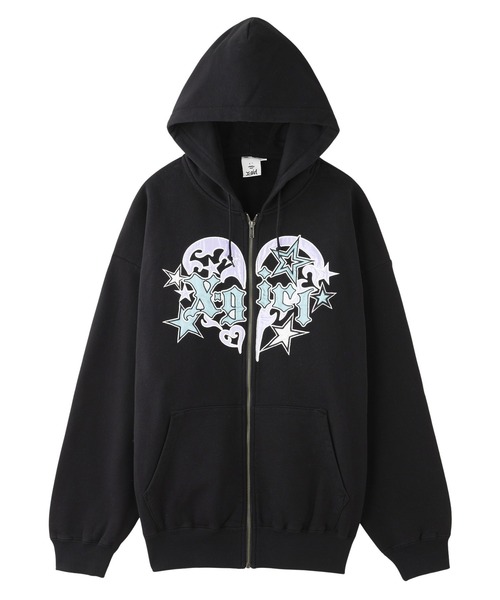X-girl パーカー TRIBAL HEART ZIP UP SWEAT HOODIE レディース