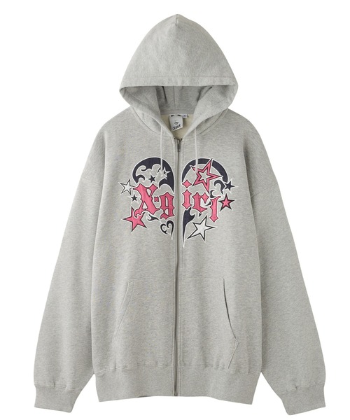 期間限定・お買い得商品: |産地直送 X-girl パーカー レディース HOODIE SWEAT UP ZIP HEART TRIBAL その他