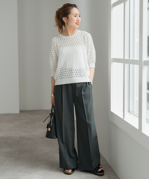 Spick＆Span ニット セーター 透かしドット柄パフスリーブニット