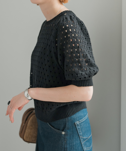 Spick＆Span ニット セーター 透かしドット柄パフスリーブニット