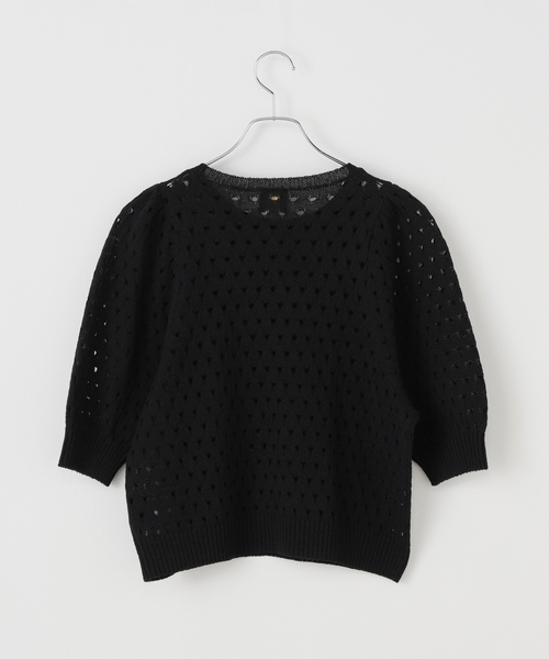 Spick and Span 今期　透かしドット柄パフスリーブニット Spick＆Span ニット セーター 透かしドット柄パフスリーブニット