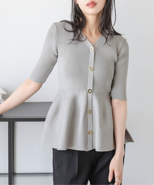 Lajour tシャツ 「日本製」2WAYペプラムリブニットトップス レディース