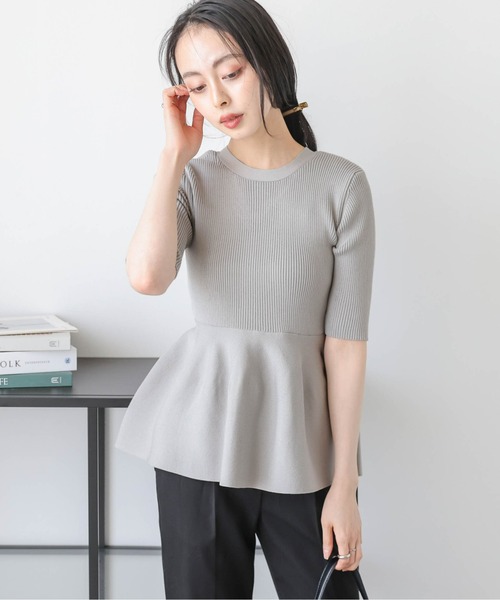 Lajour tシャツ 「日本製」2WAYペプラムリブニットトップス レディース