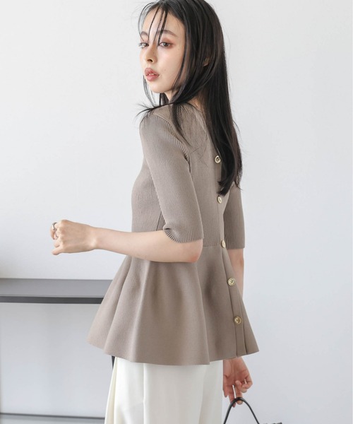 Lajour tシャツ 「日本製」2WAYペプラムリブニットトップス レディース