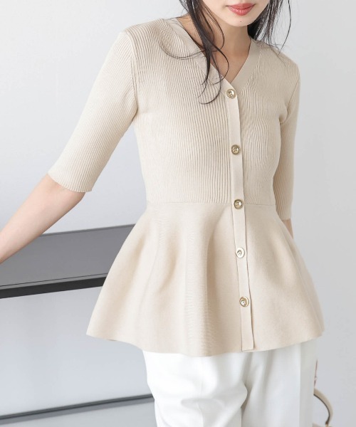 Lajour tシャツ 「日本製」2WAYペプラムリブニットトップス レディース