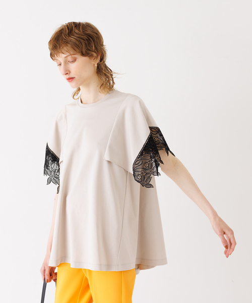 tシャツ コットンポンチ袖レースプルオーバー レディース