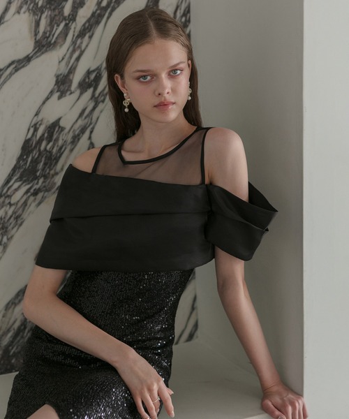 【値下げ】【美品】Leja ドレス ワンピース Mサイズ Leja ドレス 「LEJA LUXE」シースルーアシンメトリー