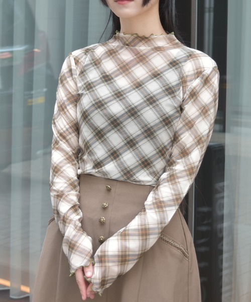 axes femme（アクシーズ ファム） tシャツ チェック柄シアートップス