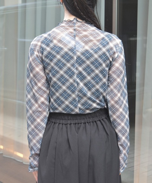axes femme（アクシーズ ファム） tシャツ チェック柄シアートップス