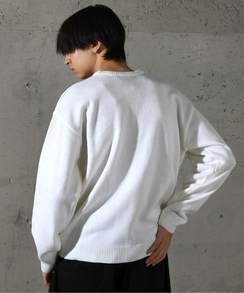 新品未使用　CHERVO ロゴ入りセーター サイズ48 ホワイト/ネイビー FREAK'S STORE/ハンド刺繍ロゴニット/畦編みニット｜Daytona Park