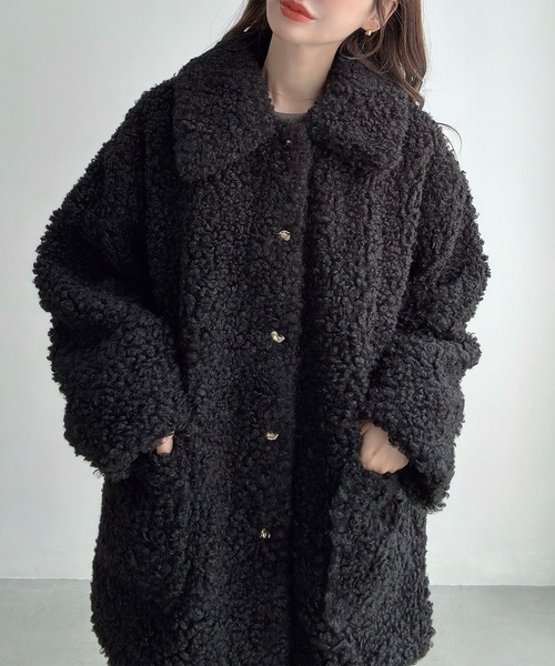 Meiru ステンカラーコート コート プードルファーステンカラーミドル