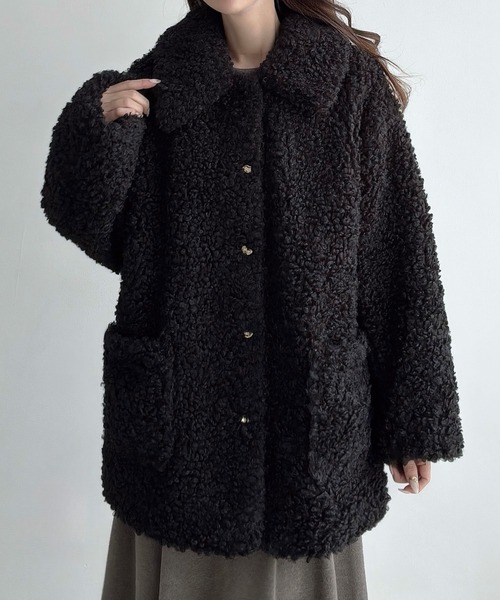 Meiru ステンカラーコート コート プードルファーステンカラーミドル