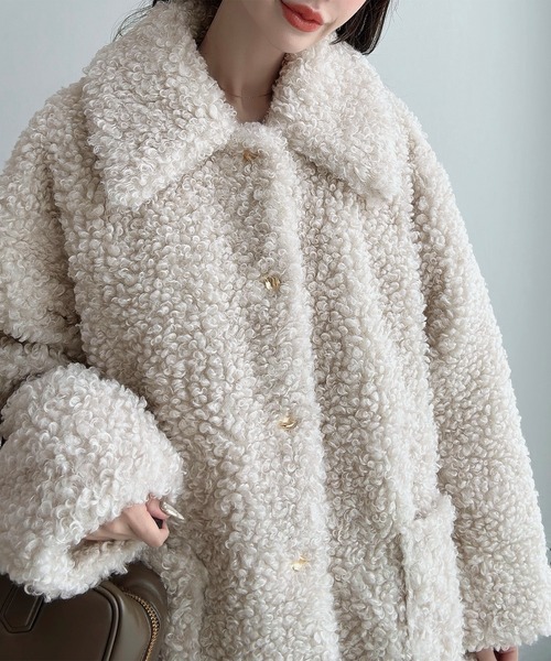 Meiru ステンカラーコート コート プードルファーステンカラーミドル