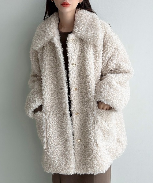 Meiru ステンカラーコート コート プードルファーステンカラーミドル