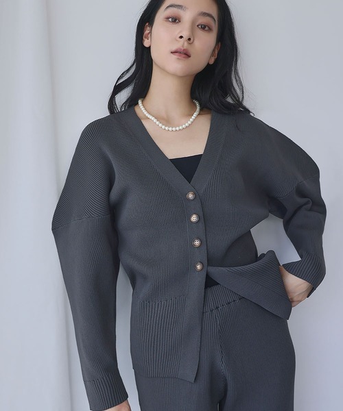 エルフランク（ELFRANK）/ニット セットアップ カーブスリーブ Vネック カーディガン ワイドパンツ 上下セット ELFRANK セットアップ 「2025AW」ニット セットアップ カーブスリーブ