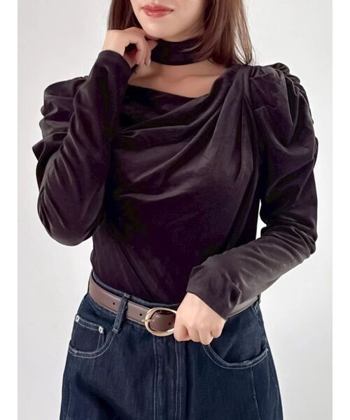 vintage usa製　チョーカー　トップス　オフショルダー　ベロア dazzlin（ダズリン） tシャツ チョーカー付ドレープシアーベロア