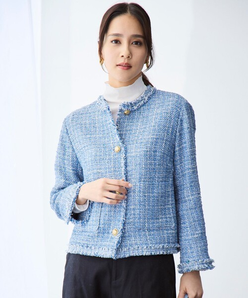 【24AW】 希少サイズ！ 極美品✨自由区 ツイードジャケット ノーカラー 自由区（ジユウク） ジャケット ノーカラージャケット ファンシー