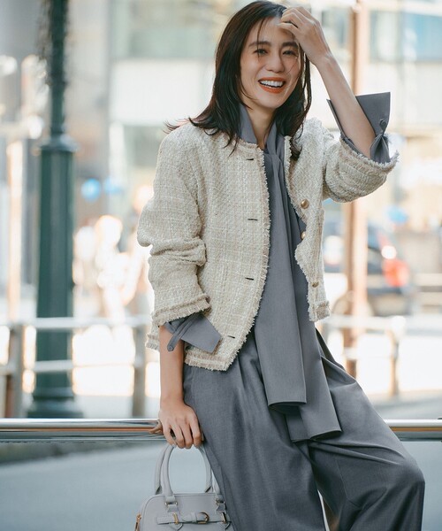 【24AW】 希少サイズ！ 極美品✨自由区 ツイードジャケット ノーカラー 自由区（ジユウク） ジャケット ノーカラージャケット ファンシー