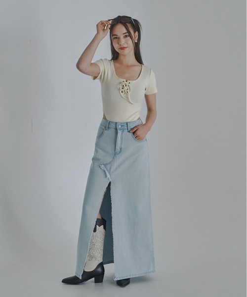 「JUST A NOON」 デニムスカート SMALL ライトブルー レディース_画像2