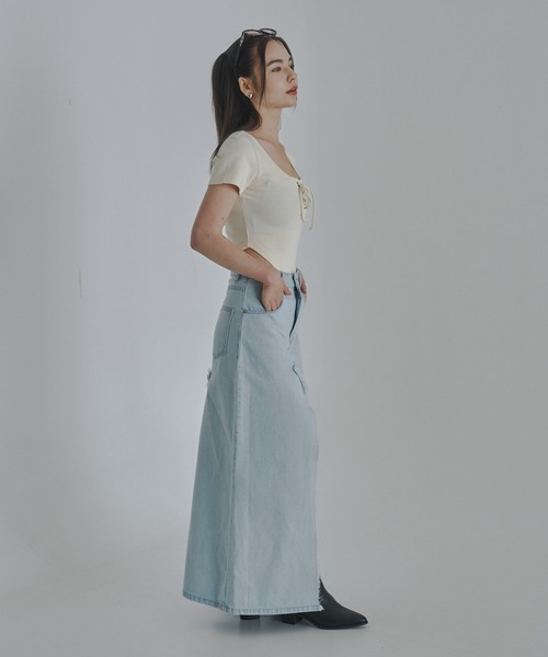 「JUST A NOON」 デニムスカート SMALL ライトブルー レディース_画像3