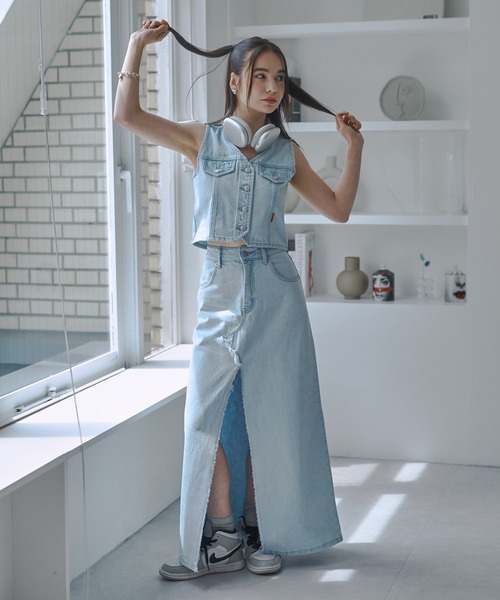 「JUST A NOON」 デニムスカート SMALL ライトブルー レディース_画像8