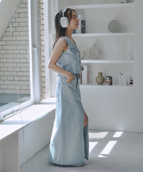 「JUST A NOON」 デニムスカート SMALL ライトブルー レディース_画像9
