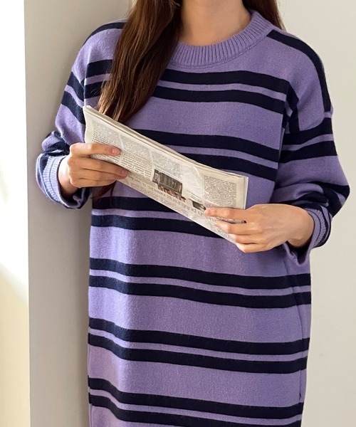 「VitaFelice」 「aroco」ニットワンピース FREE パープル レディース_画像5